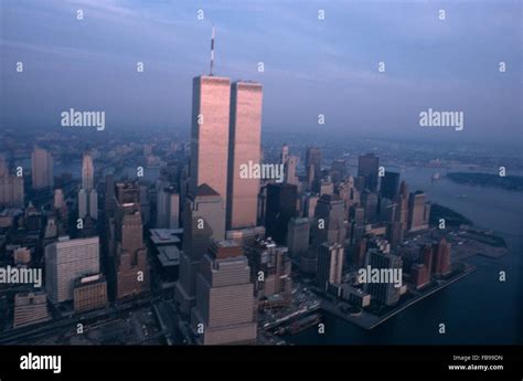 Aerial view of the Twin Towers and skyscrapers on Manhattan before 9 ...