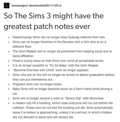 Sims 3 Patch Notes Meme - Funny Memes