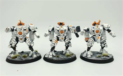 3 X Tau XV8 Crisis Battlesuits Fully Magnetised Painted Miniatures ...