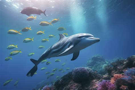 Dolphins swimming in the undersea, Beautiful Underwater and colorful ...