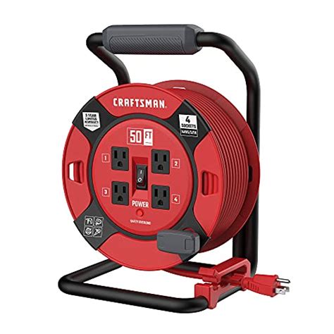 CRAFTSMAN Heavy Duty Retractable Extension Cord, 50 feet with 4 Outlets ...