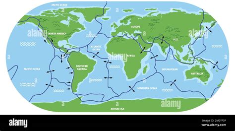 Map of tectonic plates and boundaries illustration Stock Vector Image ...