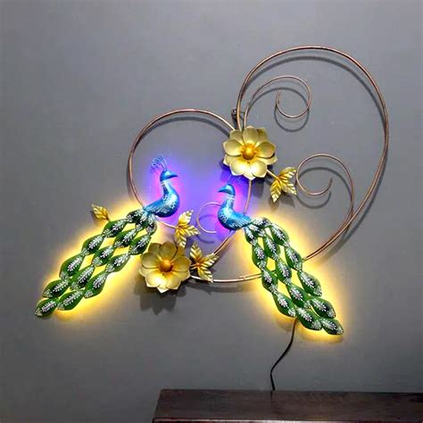 Enchanting Pair Of Peacock Metal Wall Art With LED Lights - WallMantra