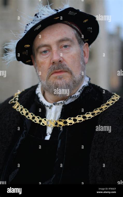 Portrait of a modern day Henry VIII wearing authentic Tudor dress taken ...