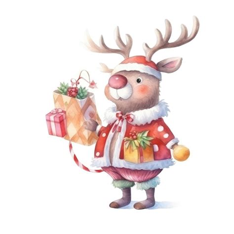 Premium AI Image | Watercolor cartoon deer dressed as santa claus