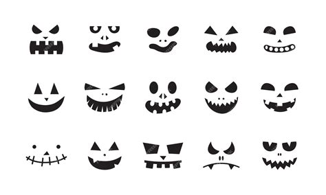 Premium Vector | Big set of black scary halloween faces for stickers ...