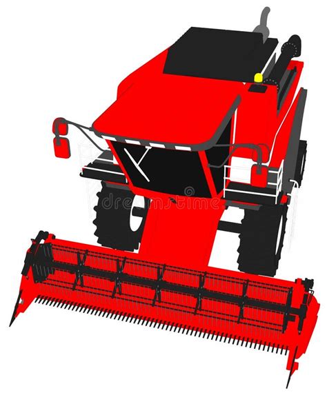 Cartoon Colored 3D Model of Large Red Rye Combine Harvester on White ...