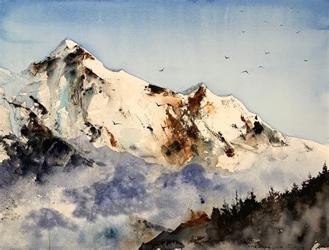 Snowy Mountains 2 Watercolor Original Painting Artwork | Etsy