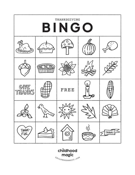 Printable Bingo for Thanksgiving, Printable Game for Kids, Thanksgiving ...