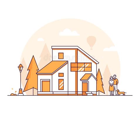 Cottage House - Thin Line Design Style Vector Illustration Stock Vector ...