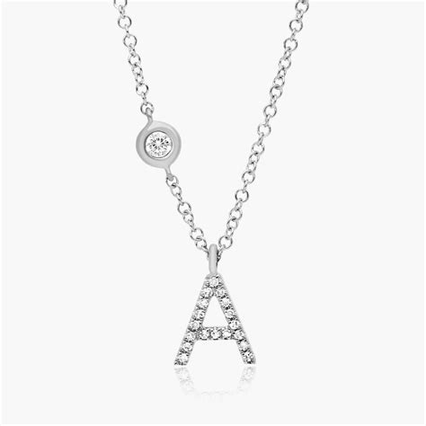 14K White Gold Initial A Diamond Necklace-8173670w14