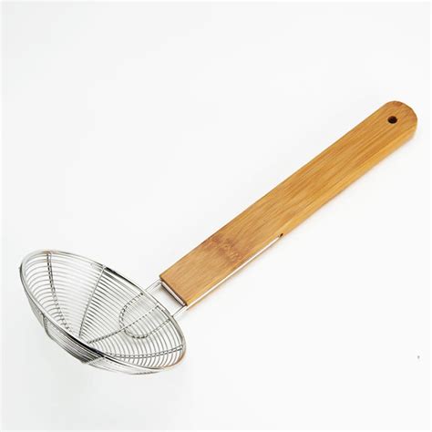 Stainless Steel Kitchen Strainer Long Wooden Handle Colander Fried Food ...