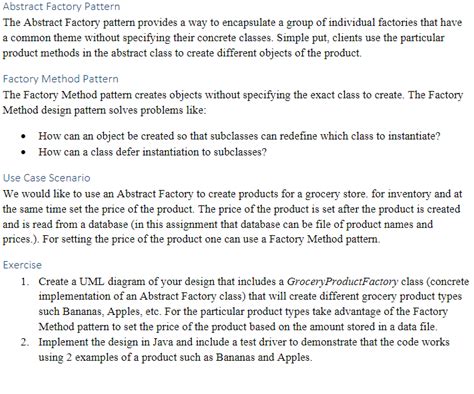 Solved Abstract Factory Pattern The Abstract Factory pattern | Chegg.com