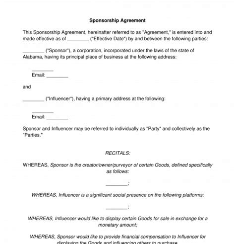 Online Sponsorship Agreement - FREE - Sample, Template