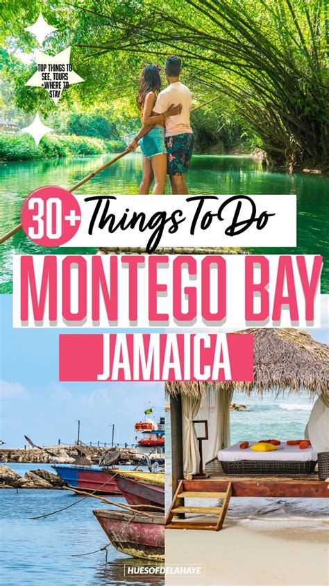 the top things to do in montego bay jamaica with text overlaying it