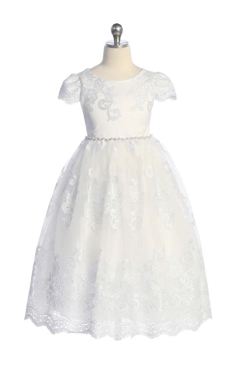 First Communion Dress with Elegant Cording Lace - FirstCommunions.com