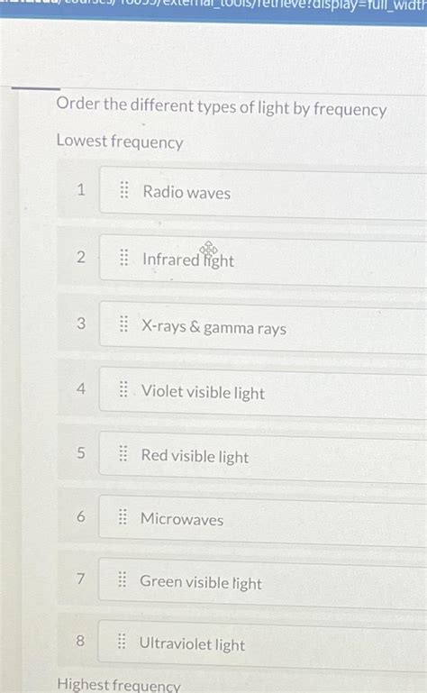 Solved Order the different types of light by frequencyLowest | Chegg.com