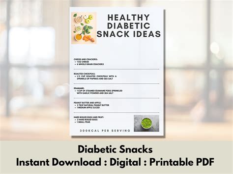 Healthy Diabetic Snack Ideas Printable PDF, Nutrient Dense Snacks, Easy ...