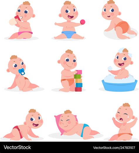 Cartoon baby newborn child in diaper eating Vector Image