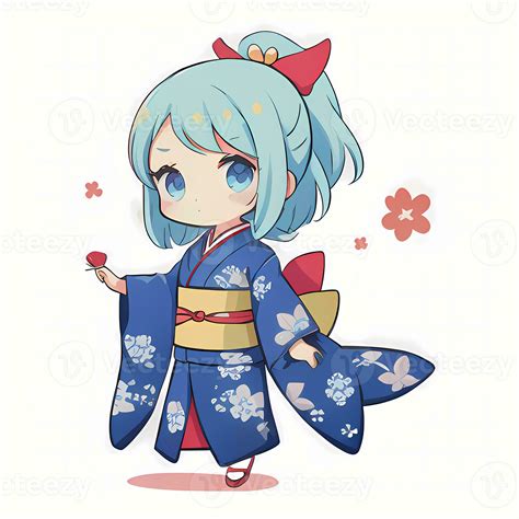 Cute Kawaii Chibi Anime Girl Sticker Cute Japanese Yukata Kimono Simple ...