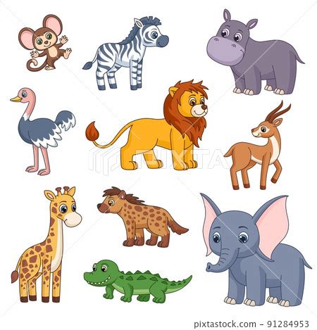 Cute jungle cartoon animals. Safari animal,... - Stock Illustration ...