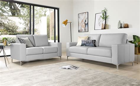 Baltimore Light Grey Leather 3+2 Seater Sofa Set | Furniture Choice