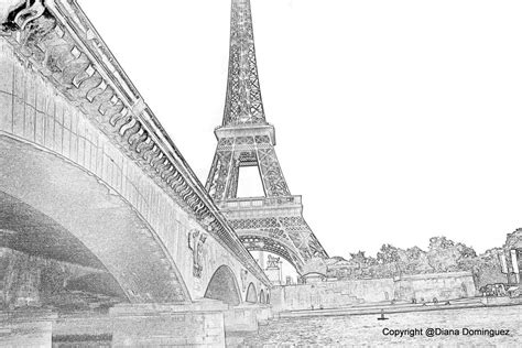 Eiffel Tower Paris France Sketch 8x10 Abstract Drawing by ddfoto