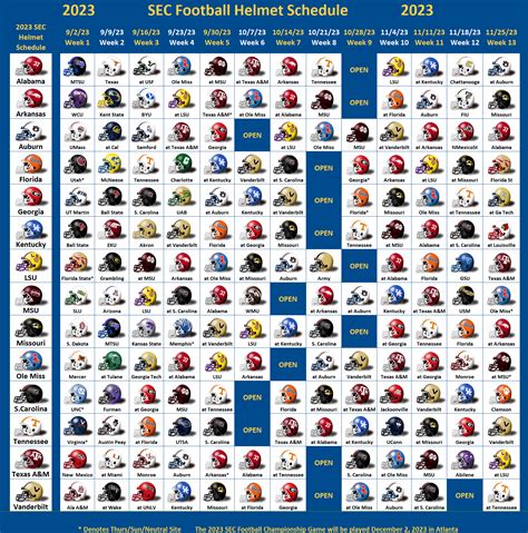 2023 SEC Football Helmet Schedule - SEC Football Online