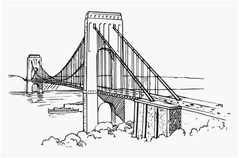 Brooklyn Bridge Line Drawing - Sketch Suspension Bridge Drawing, HD Png ...