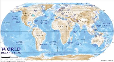 World Map Oceans Labeled