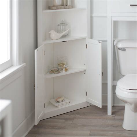 Classic White Freestanding Bathroom Corner Storage Cabinet Linen ...