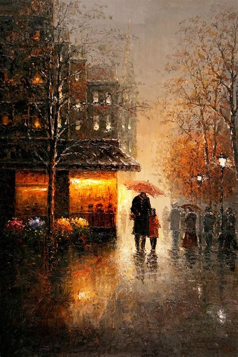 Hot Sell Rainy Day London City Street Night Scenery Oil Painting on ...