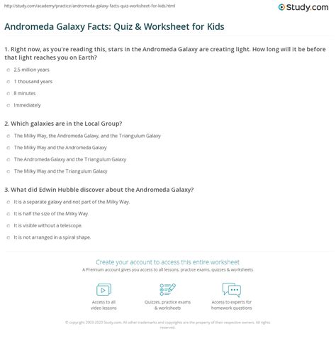 Andromeda Galaxy Facts: Quiz & Worksheet for Kids | Study.com