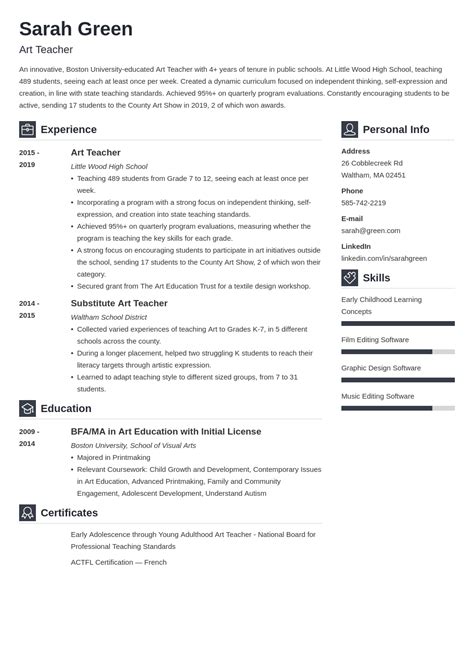 Art Teacher Resume Examples, Templates & Tips for 2024