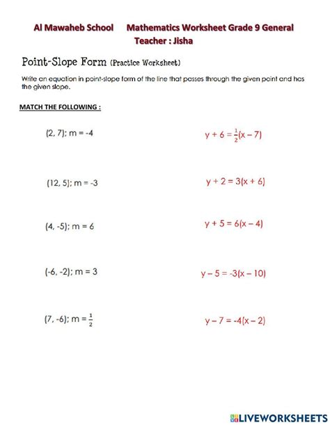 Point-slope form worksheet | Live Worksheets - Worksheets Library