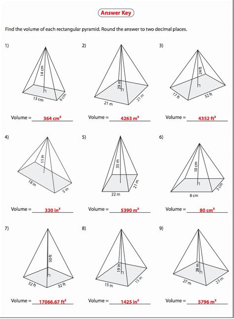 Surface Area Of Square Pyramid Worksheets