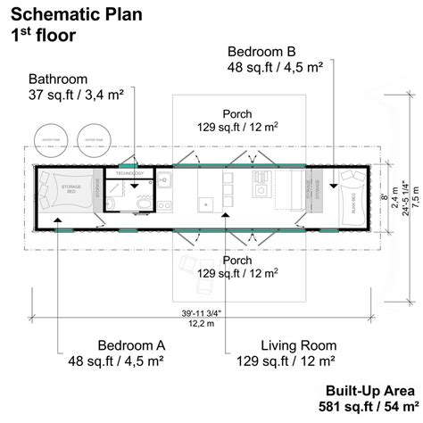 40ft Shipping Container House Floor Plans with 2 Bedrooms