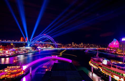 Ferry light trails & Sydney Harbour Bridge Vivid, Australia