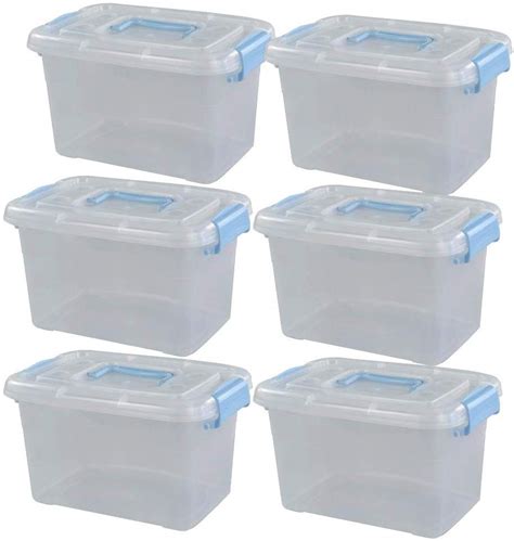 5 L Plastic Storage Bin with Lid, Clear Transparent Box with Handles (6 ...