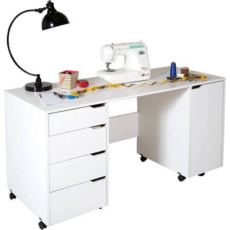 South Shore Crea Sewing Craft Table on Wheels, White - Walmart.com ...