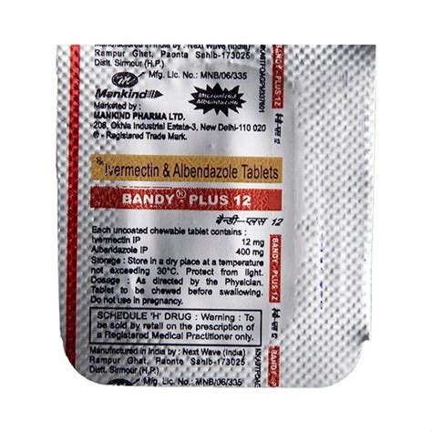 Bandy-Plus 12mg Tablet at Rs 33/box | आइवरमेक्टिन एंड एल्बेंडाजोल ...