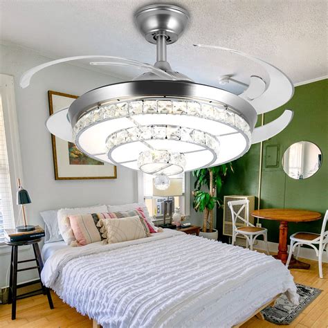 Panghuhu88 42" Fandelier Invisible Ceiling Fan Chandelier with Light ...