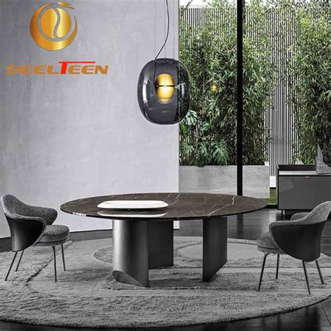 Circle Dining Room Table All Black Design With Marble