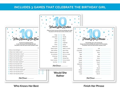 Blue 10th Birthday Party Games, Printable Tenth Birthday Games With ...