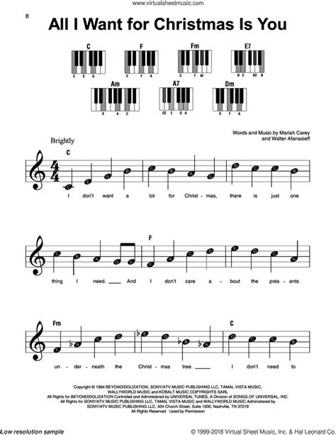 Carey - All I Want For Christmas Is You sheet music (beginner version 2 ...