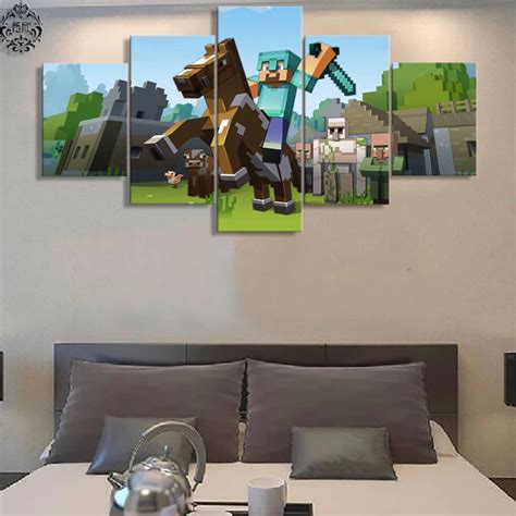 5 Pieces Canvas Painting Game Poster Minecraft Wall Art Home Pictures ...