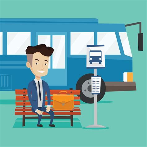 Premium Vector | Businessman waiting for bus at the bus stop.