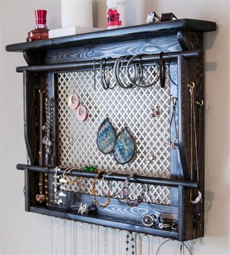 ON SALE! Wall Mounted Jewelry Holder. With your choice of stain & metal ...