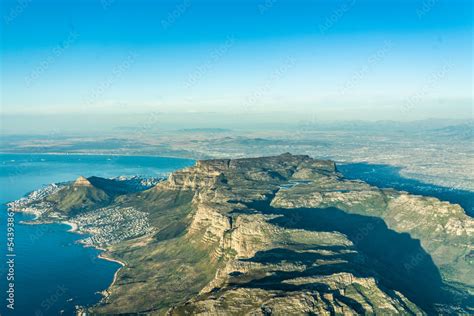 aerial landscape view with the famous Table Mountain National Park, the ...