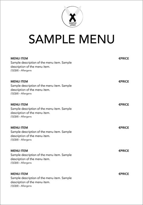 Printable Menu Templates for Hotels, Restaurants, Bars, Pubs